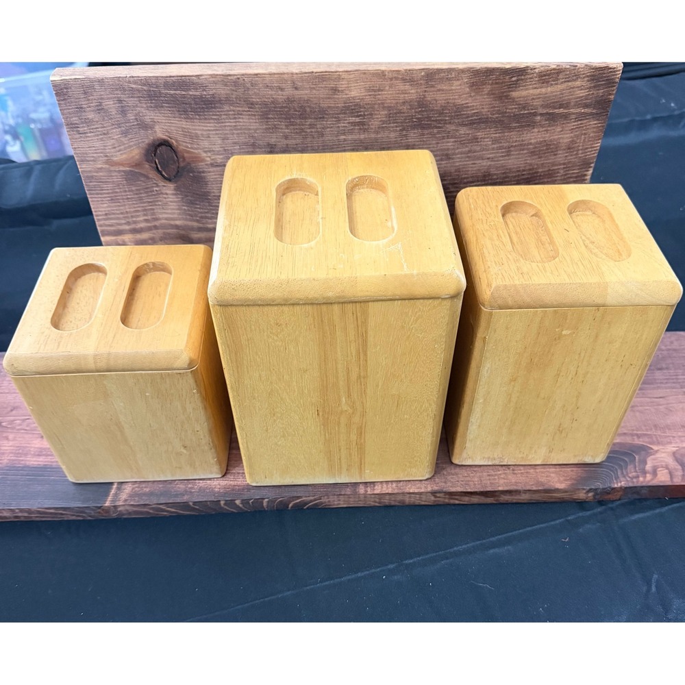 Vintage Kamenstein Wood Canister Set 3 Piece Square Nesting Kitchen Storage